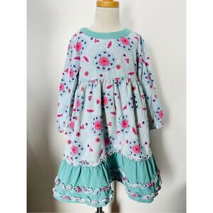 Hanna Andersson Girls 4 (100) Vintage Multi-Color Corduroy Ruffle Long Sleeve Dr